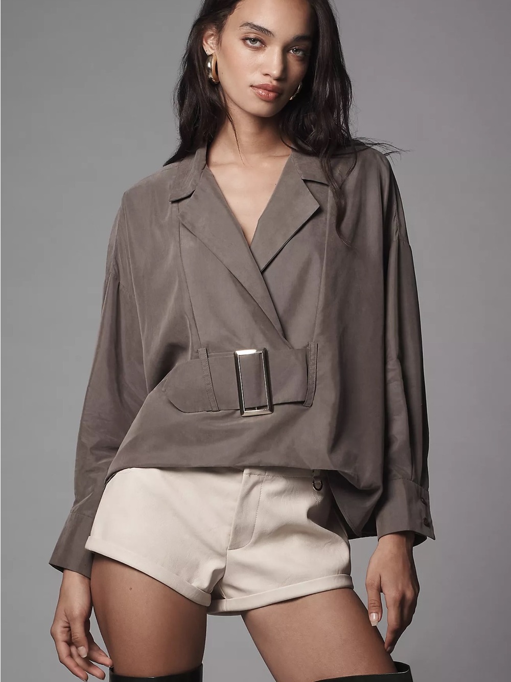 Anthropologie Long-Sleeve Collared Belted Jacket Top